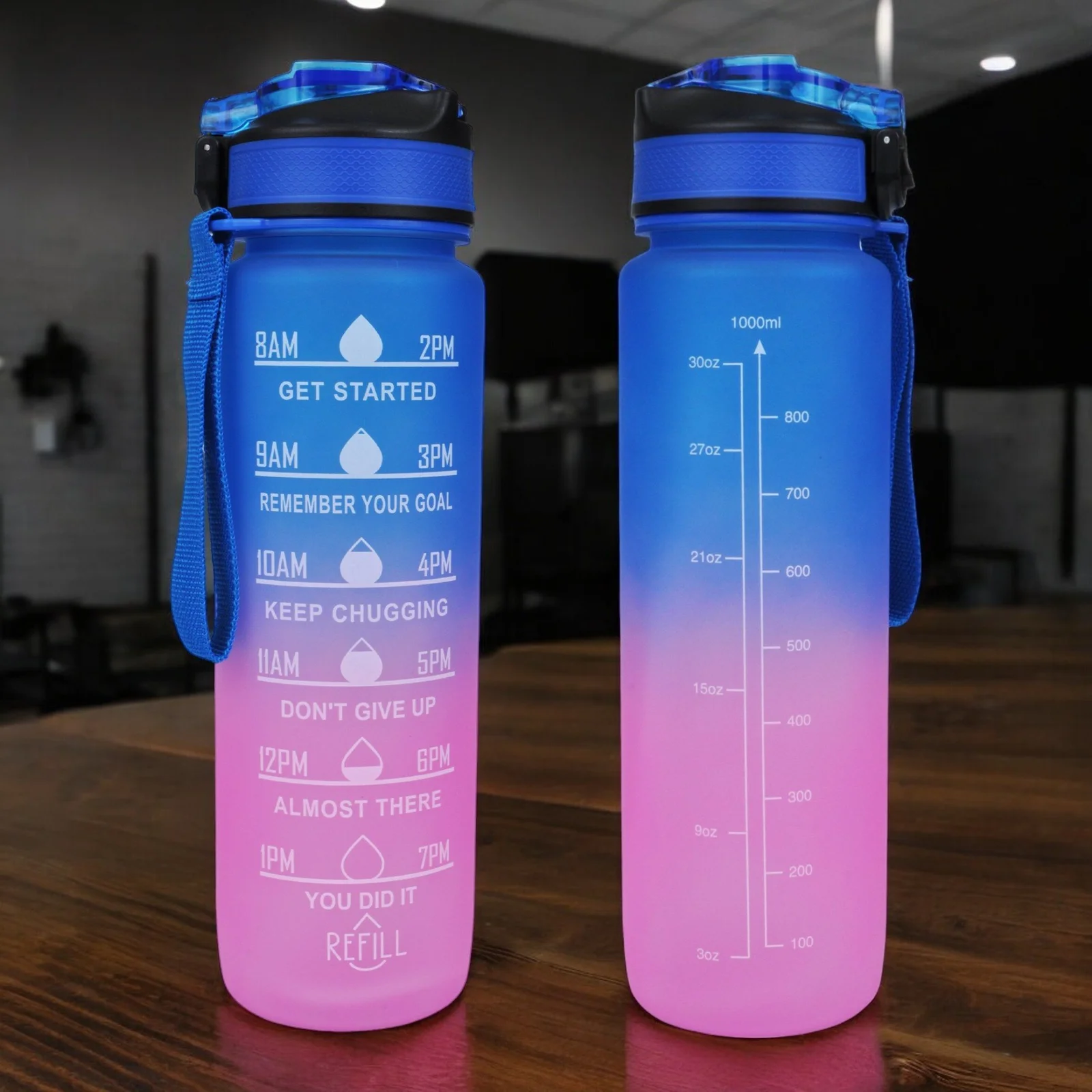 BUTELKA MOTYWACYJNA NA WODĘ 1000ML BIDON Z MIARKĄ SIŁOWNIA FITNESS 1L