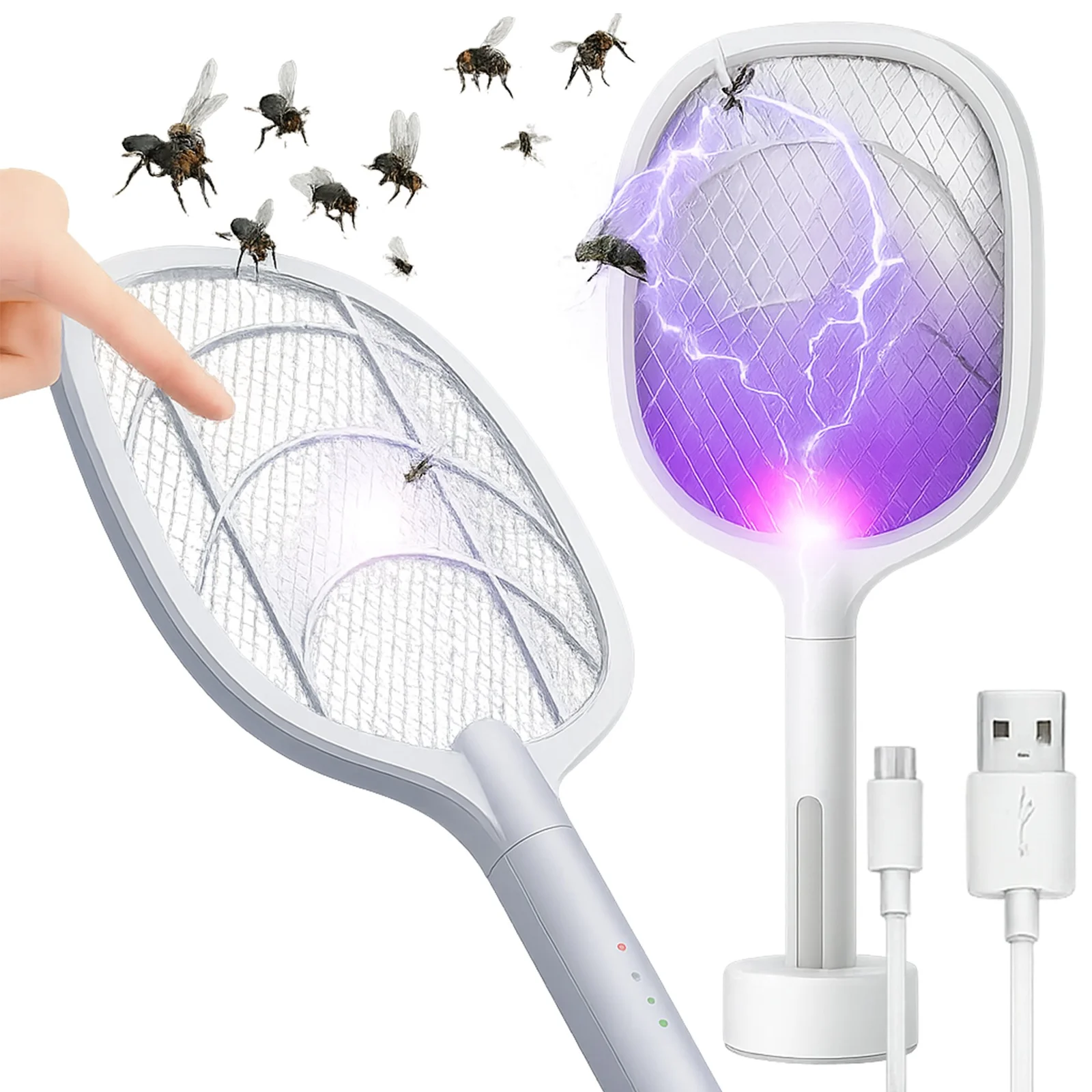ELEKTRYCZNA ŁAPKA NA MUCHY OWADY PACKA KOMARY RAŻĄCA PRĄDEM OWADOBÓJCZA 2w1