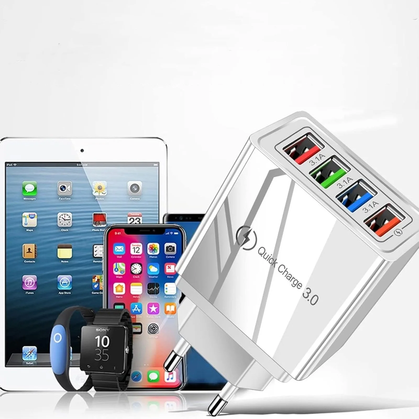 ŁADOWARKA SIECIOWA 4xUSB QUICK CHARGE SZYBKA 3.0 ZASILACZ MOCNY KOSTKA USB