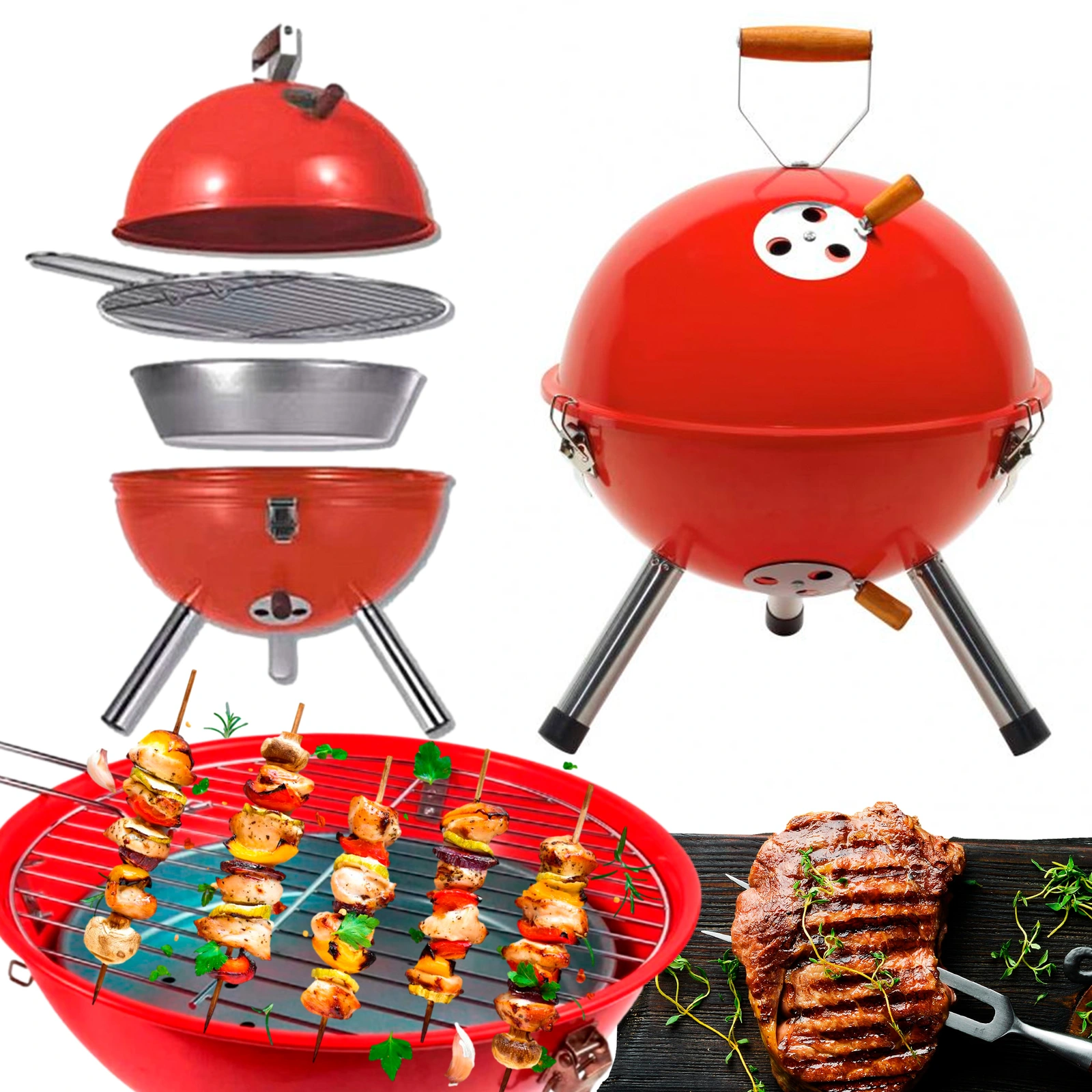 GRILL Z POKRYWĄ OGRODOWY WĘGLOWY SKŁADANY PRZENOŚNY STOŁOWY GURBA BLACHA