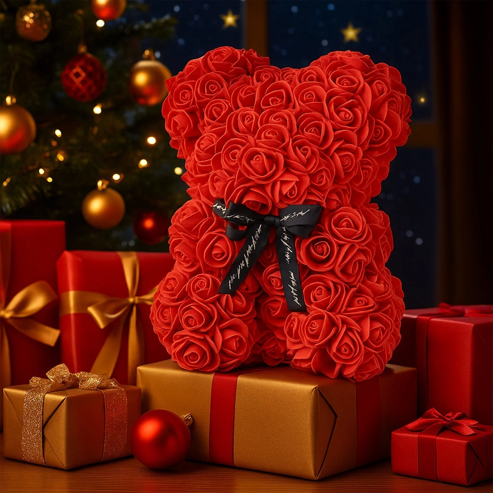 MIŚ Z RÓŻ 25cm + BOX - czerwony