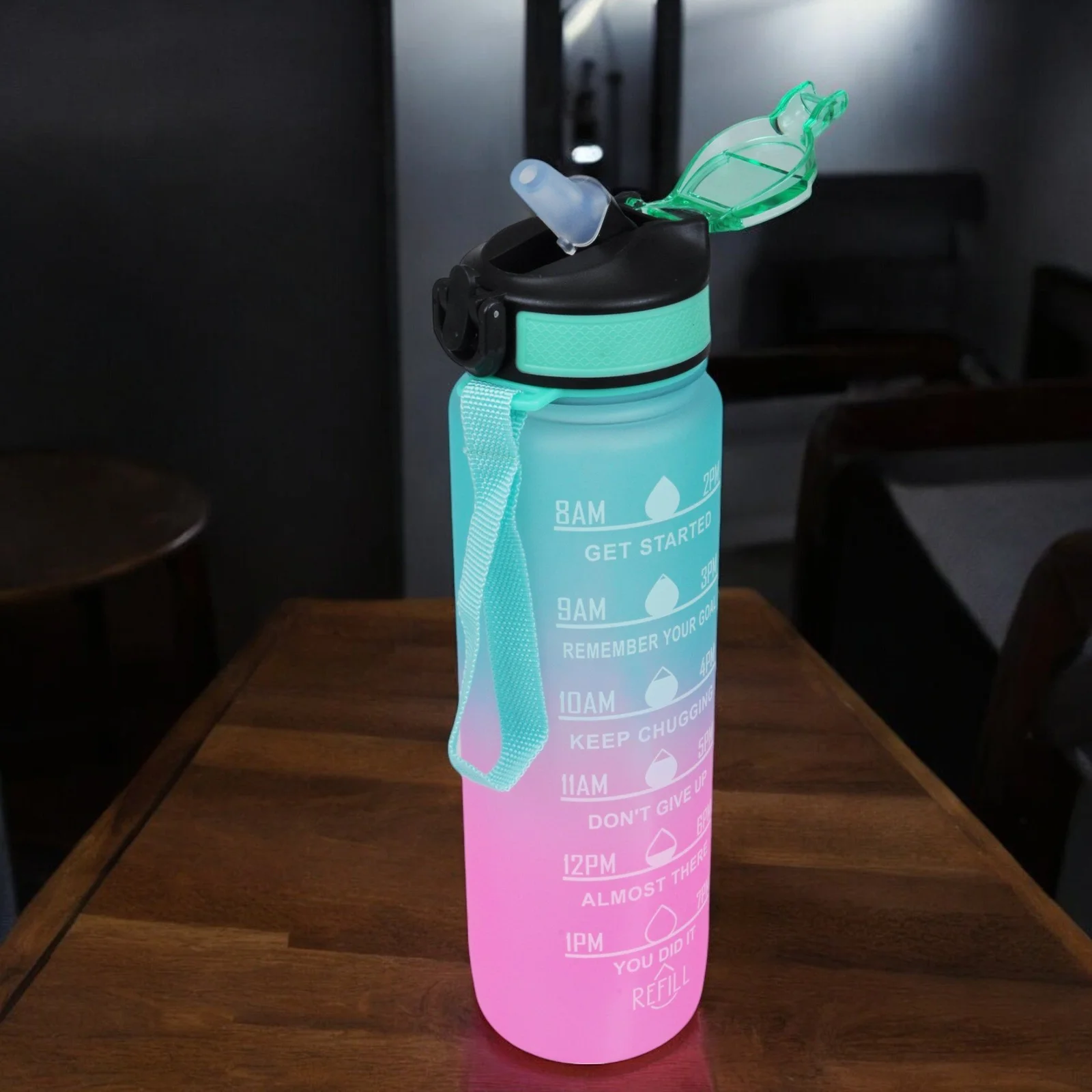 BUTELKA MOTYWACYJNA NA WODĘ 1000ML BIDON Z MIARKĄ SIŁOWNIA FITNESS 1L