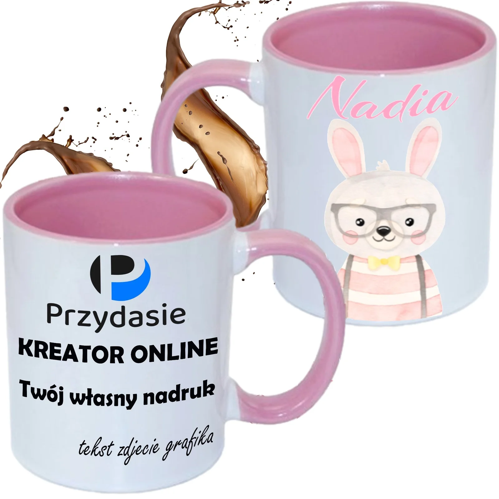 KUBEK DO SUBLIMACJI 330ML RÓŻOWY UCHWYT