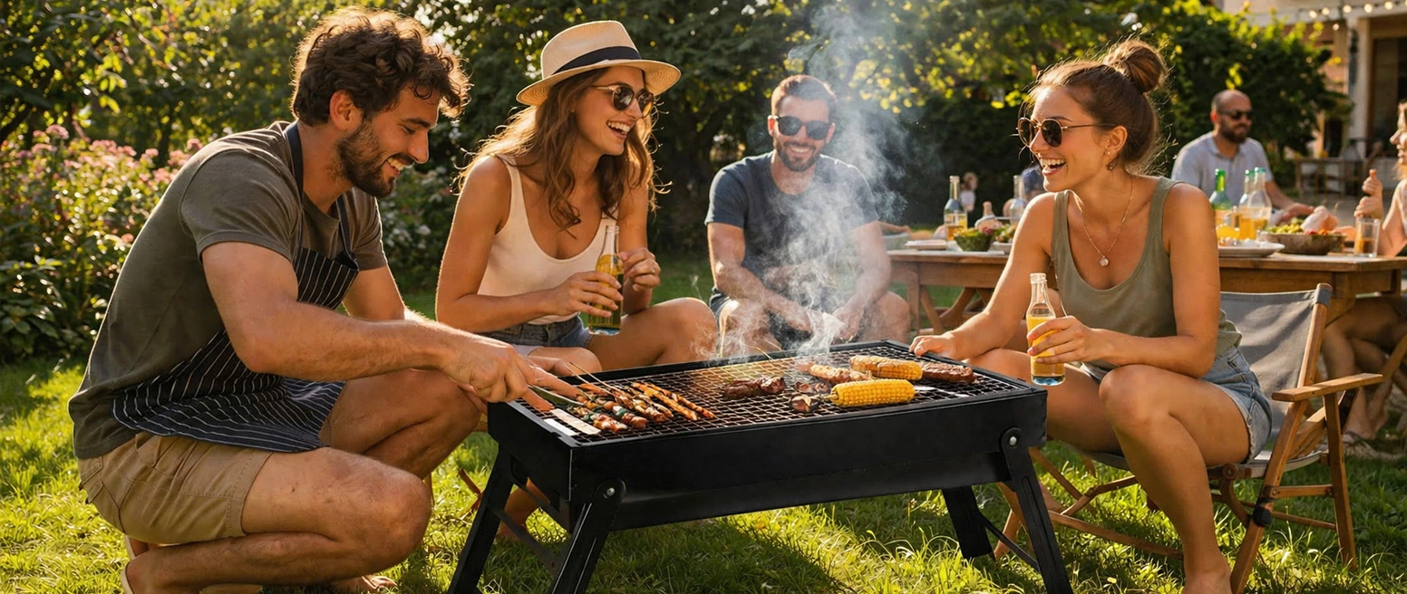 GRILL TURYSTYCZNY SKŁADANY OGRODOWY PRZENOŚNY KEMPINGOWY WĘGLOWY DUŻY 60CM